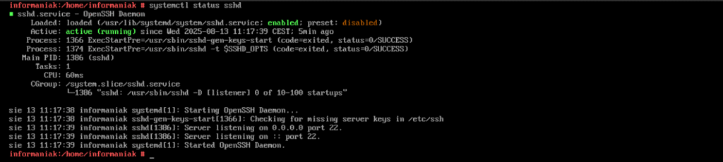 Status usługi openSSH
