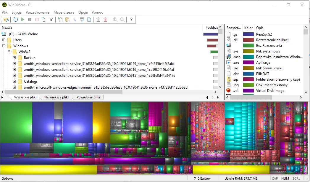 WinDirStat program do badania zajętości dysku