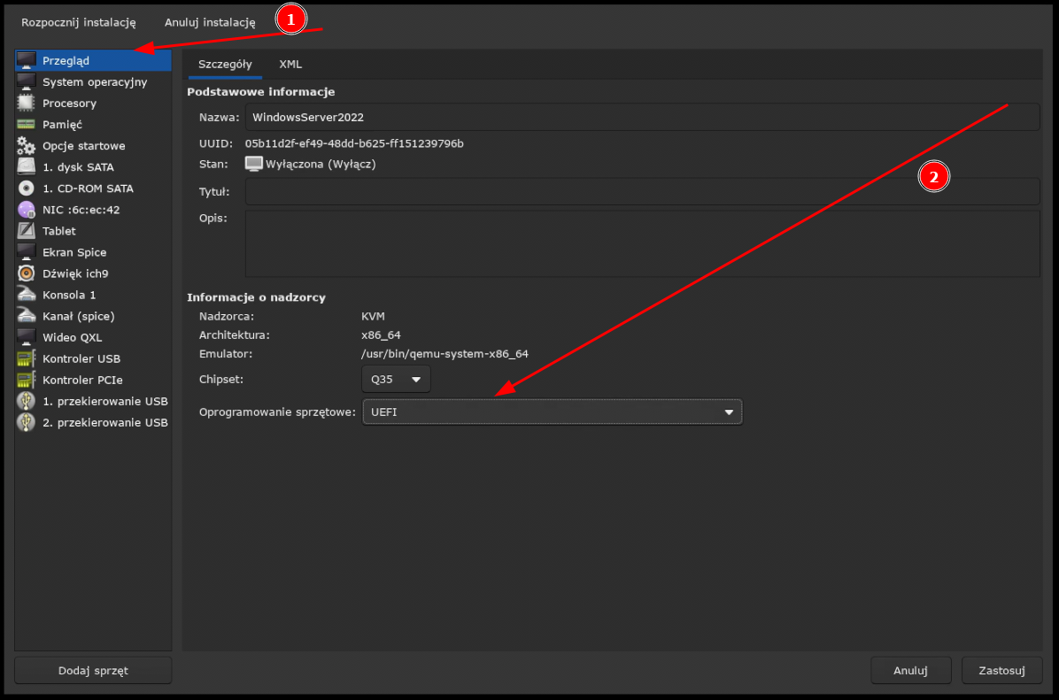 Instalacja Windows Server 2022 - Wybór oprogramowania sprzętowego