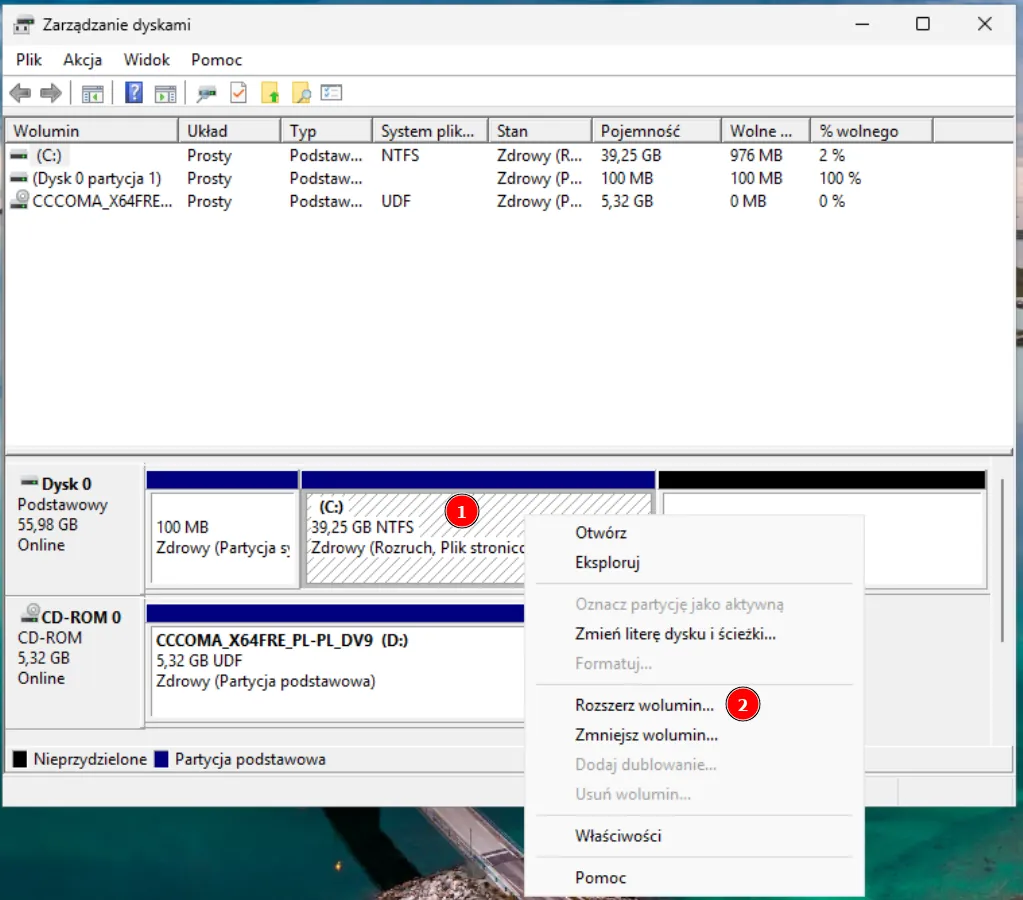 Rozszerzenie partycji systemowej